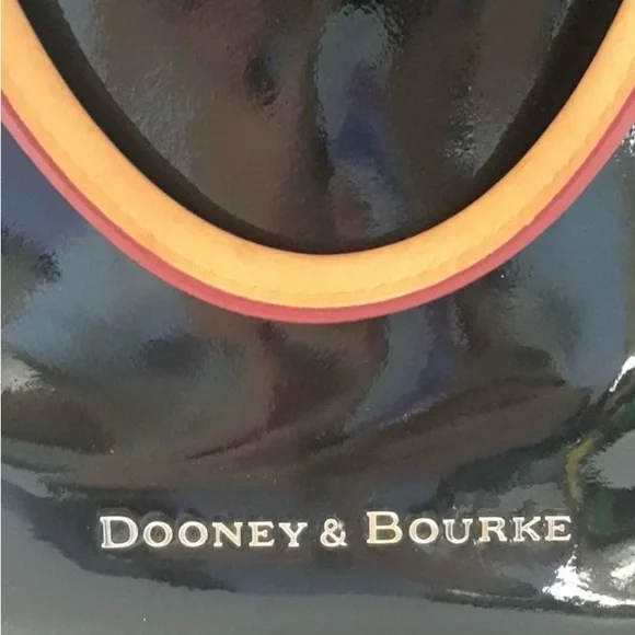 Dooney & Bourke Black Patent Leather and Tan Leather trim tote. Medium to Large. - Picture 3 of 8